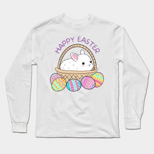 Happy easter a cute bunny in a basket Long Sleeve T-Shirt